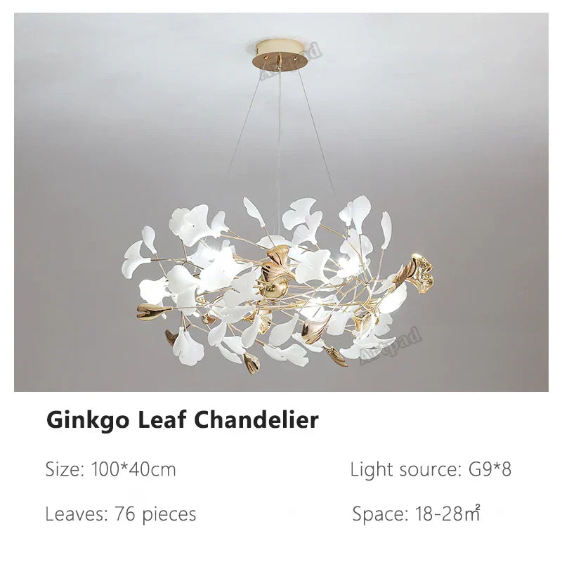 DecorBites™ Ginkgo Leaves Chandelier: Nordic Luxury Pendant Lamp for Hotel, Stairs, Living Room