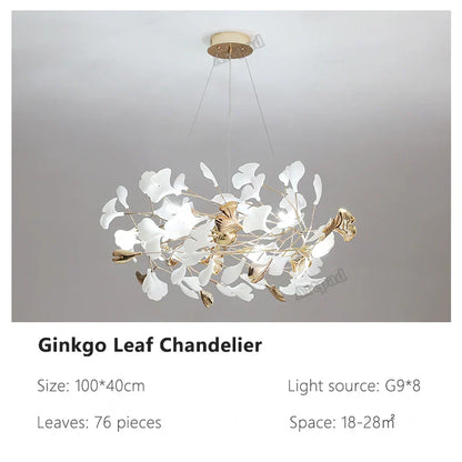 DecorBites™ Ginkgo Leaves Chandelier: Nordic Luxury Pendant Lamp for Hotel, Stairs, Living Room