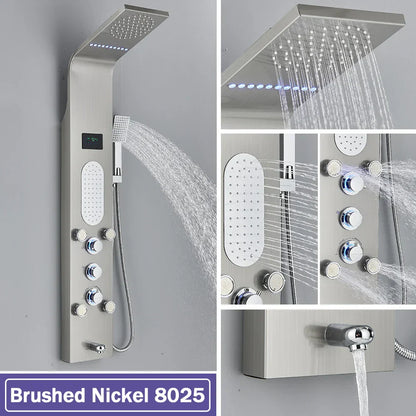DecorBites™ Black LED Waterfall Rain Shower Panel with Massage Sprayer and Bidet Tap