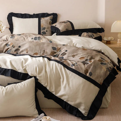 DecorBites™ Ice Rayon Summer Bedding Set with Lace - Silky & Cozy Single/Double Bed Set
