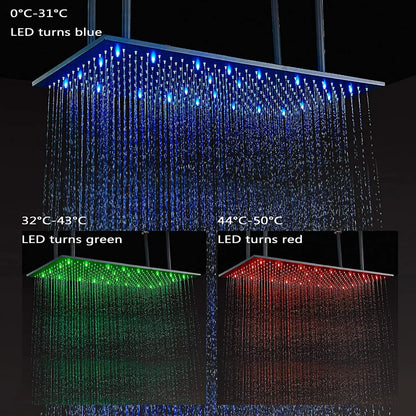 DecorBites™ 16"x32" LED Rainfall Shower Head - Color Changing Luxury Square Design