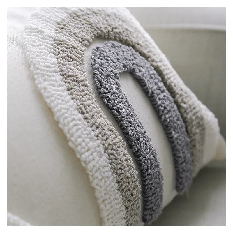 DecorBites™ Boho Loop Pillowcase - Grey Beige Tufted Cushion Cover for Home Decoration