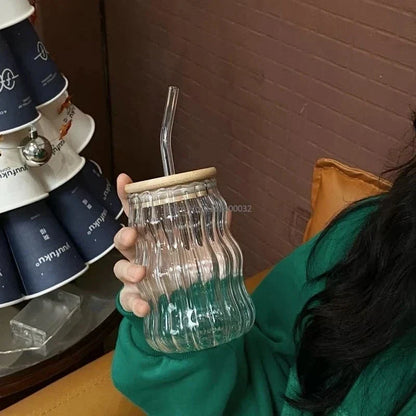DecorBites™ Glass Cup with Lip Straw for Coffee, Wine, Beer, Juice, and More