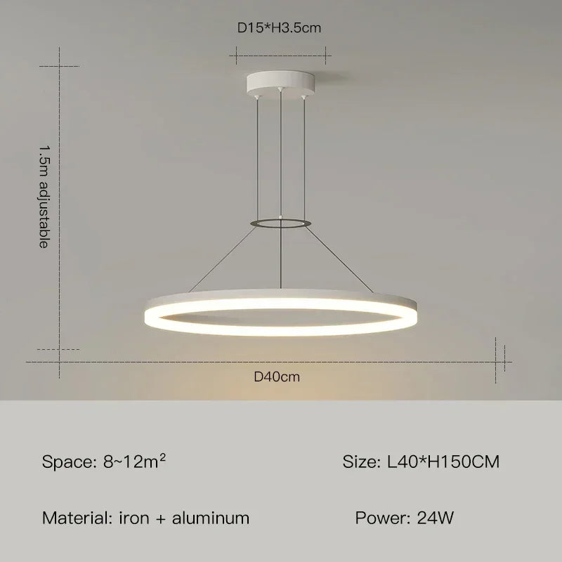 DecorBites™ Black Ring LED Pendant Chandelier for Living Room, Bedroom, Kitchen - Modern Minimalist Lighting