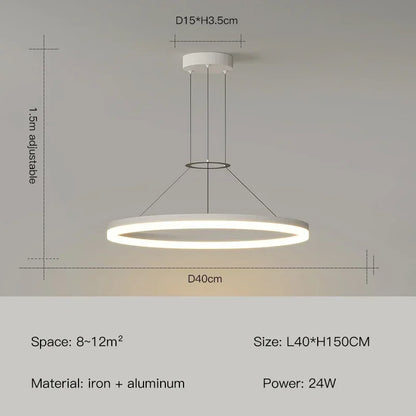 DecorBites™ Black Ring LED Pendant Chandelier for Living Room, Bedroom, Kitchen - Modern Minimalist Lighting