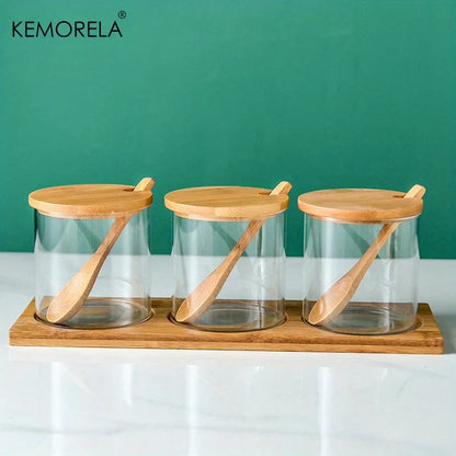 DecorBites™ Glass Spice Jar Set with Bamboo Lid - 2/3PCS Round Mouth Seasoning Organizer