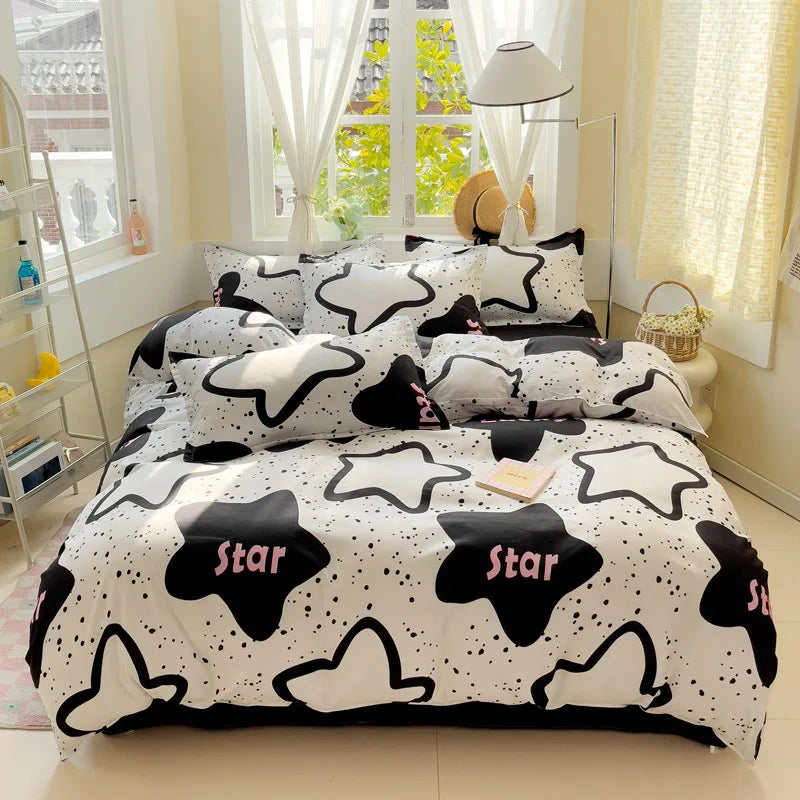DecorBites™ Aloe Cotton Printed Bed Sets 4Pcs Soft Cozy Bedding Set for Adults
