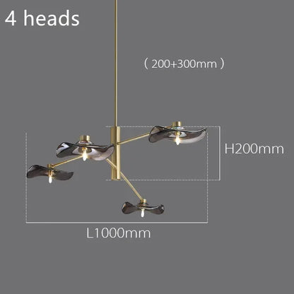 DecorBites™ Lotus Leaf Glass Iron Chandelier for Bedroom Living Room Hall Lighting