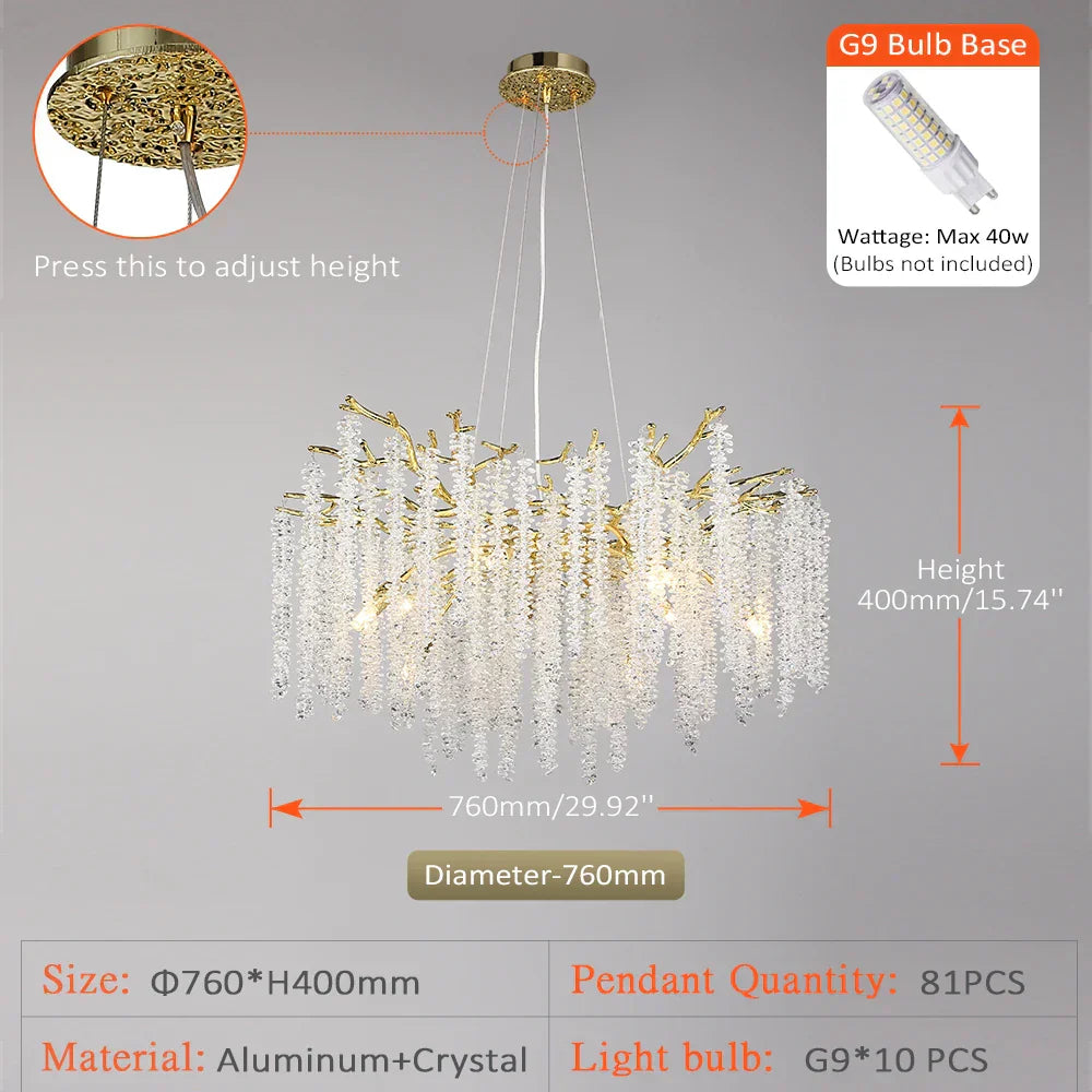 DecorBites™ Crystal Metal Chandelier: Elegant Luxury Hanging Lamp for Home Hotel Decor