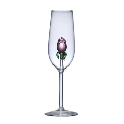 DecorBites™ 3D Pink Glass Rose Wine Goblets Set - Lovely Household Gift