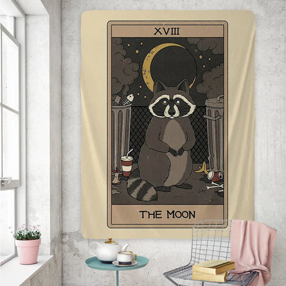 DecorBites™ Cute Raccoon Tarot Card Tapestries: Boho Mystery Art for Hippie Home Decor