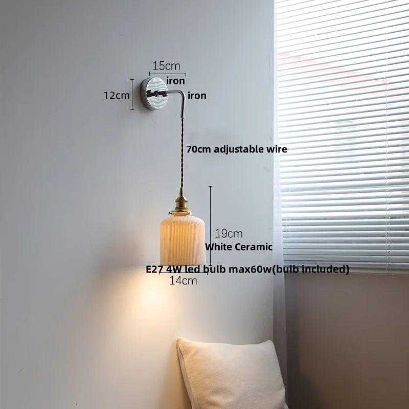 DecorBites™ Ceramic LED Wall Sconce Pull Chain Switch Mirror Light Fixture