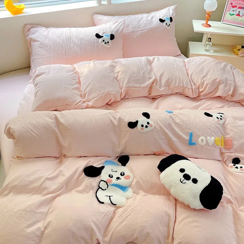 DecorBites™ Cartoon Towel Embroidery Bedding Set in Soft Washed Cotton for Kids