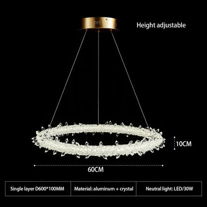 DecorBites™ LED Glass Crystal Chandelier White Lustre Pendant Light for Home Decor