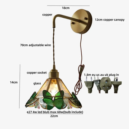DecorBites™ Butterfly Glass Wall Light Fixture LED Wire Adjustable Lamp