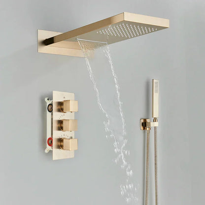 DecorBites™ Black Thermostatic Waterfall Rainfall Shower Faucet with Handshower
