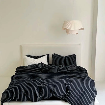 100% Cotton Black Stripe Duvet Cover Set in Various Sizes by DecorBites™