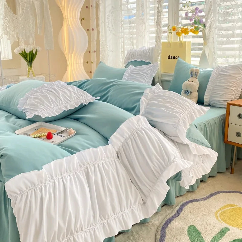 ™ Lace Trim Solid Cotton Bedding Set - Queen/King/Double/Single Sizes