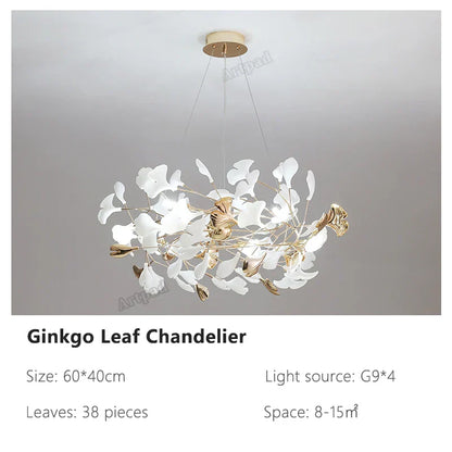DecorBites™ Ginkgo Leaves Chandelier: Nordic Luxury Pendant Lamp for Hotel, Stairs, Living Room