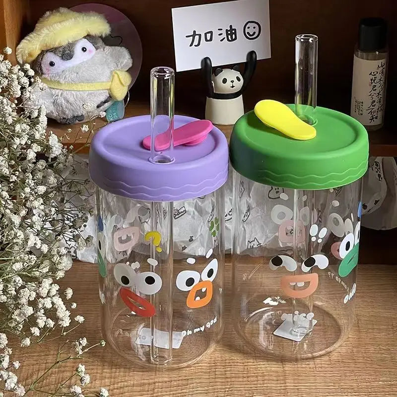 ™ Kawaii Glasses with Lid and Straw Bubble Tea Cup - 550ml Cute Drinkware