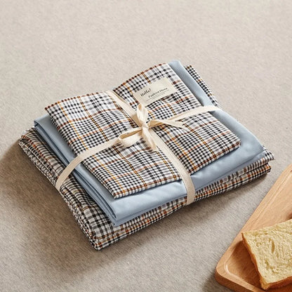 DecorBites™ Japanese Grid Printed Cotton Bedding Set in Queen/King for Cozy Sleep