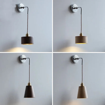 DecorBites™ Ash Wood LED Wall Light with Pull Chain Switch, Japanese Style Bedside Lamp