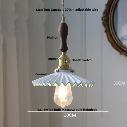 DecorBites™ Ceramic Walnut Wood LED Pendant Light Fixture for Dining Room and Home Decor
