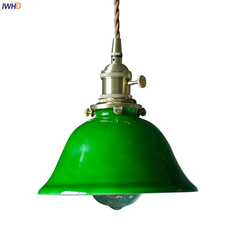 ™ Green Glass LED Pendant Lights: Vintage Japanese-America Style Hanging Lamp