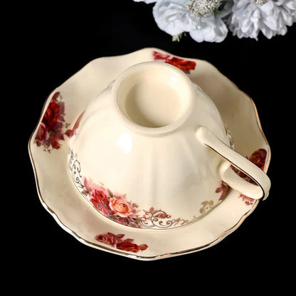 DecorBites™ Blooming Roses Porcelain Coffee Mug with Golden Edge & Saucer