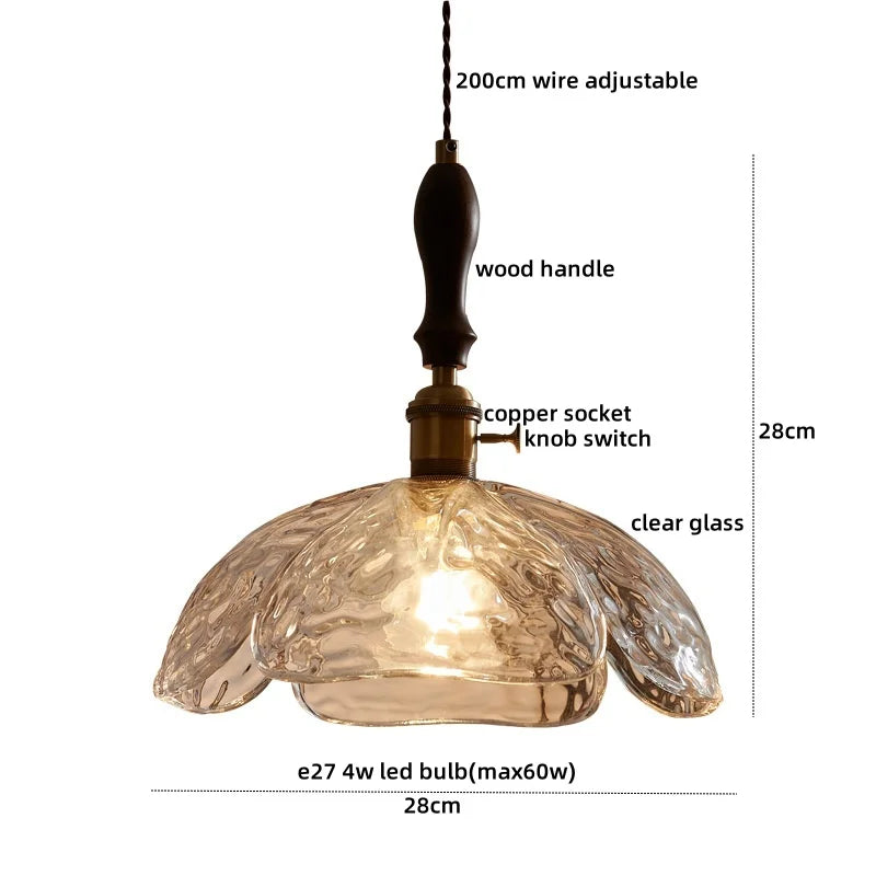 DecorBites™ LED Pendant Light Fixture Wood Handle Clear Glass Modern Hanging Lamp