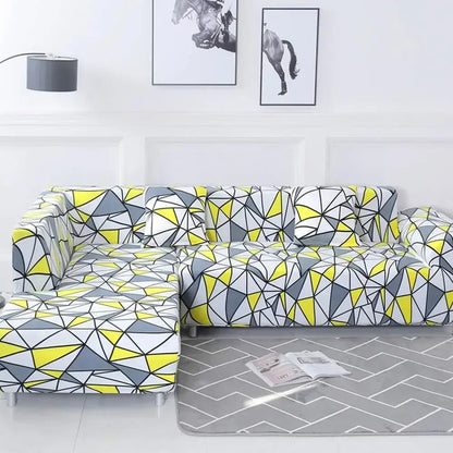 DecorBites™ Geometric Stretch Sofa Cover Slipcover | Couch Protector | L Shape Sofa Cover