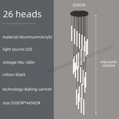 DecorBites™ Loft Black Chandelier: Acrylic Villa Ceiling Lamp for Living Room & Staircase