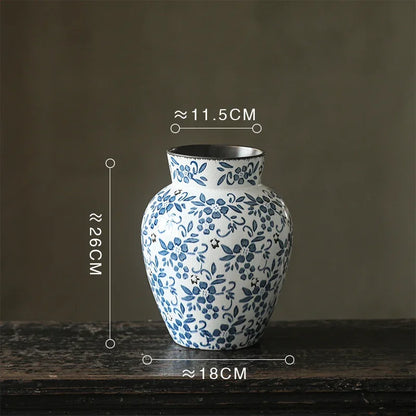 DecorBites™ Blue White Porcelain Vase Hydroponic Ceramic Flower Pot Room Decor