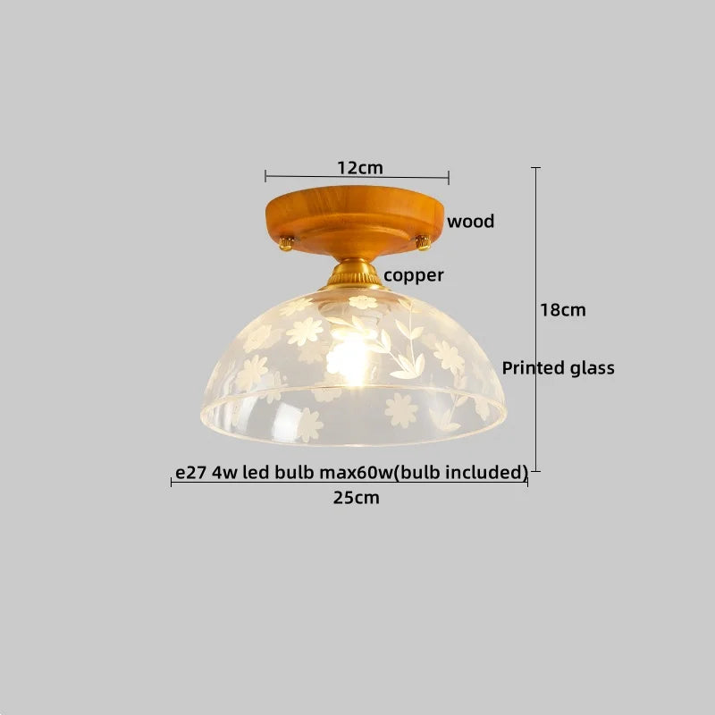 DecorBites™ Amber Glass LED Ceiling Light: Modern Aluminum Wood Kitchen Balcony Room Lamp