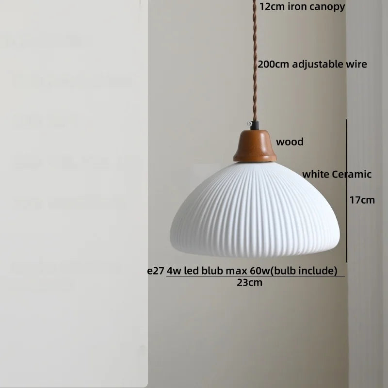 DecorBites™ Brown Wood LED Pendant Lamp Ceramic Nordic Hanging Light Fixtures