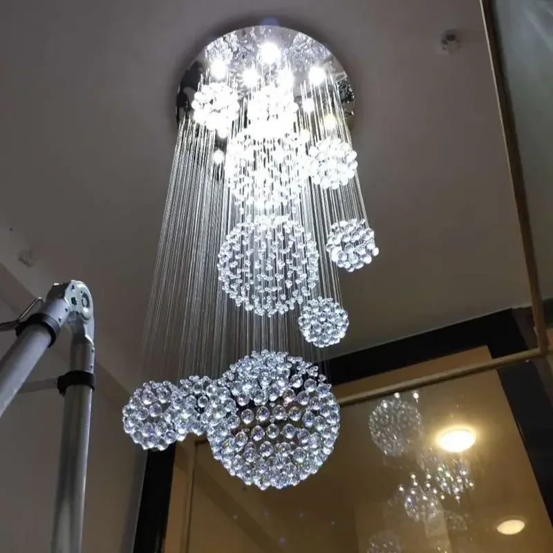 DecorBites™ Crystal Ball LED Chandelier: Modern Luxury Pendant Lighting for Living Room