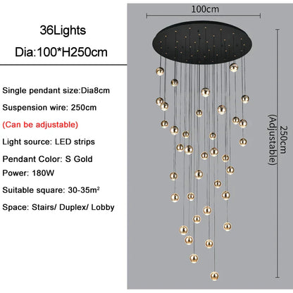 DecorBites™ Crystal Ball Pendant Light for Modern Living Room, Black & Gold Luxury Fixture