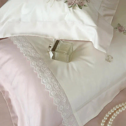 DecorBites™ Flowers Embroidery Lace Princess Bedding Set 1000TC Egyptian Cotton Duvet Cover Set