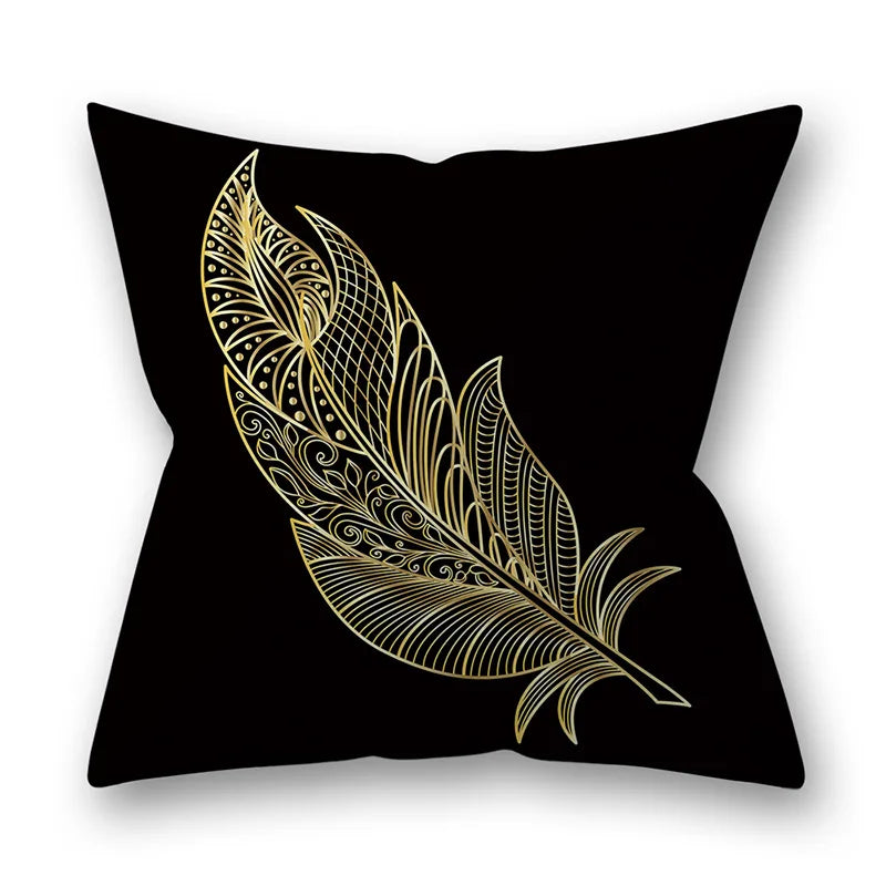45x45cm Golden Leaves Pillow Cases by DecorBites™ - Nordic Ins Black Sofa Decor