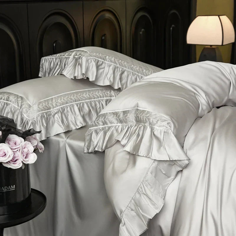 DecorBites™ 1000TC Luxury Embroidery Ruffles Bedding Set with Soft Silky Feel