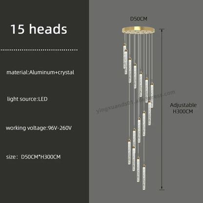 DecorBites™ Golden LED Crystal Chandelier for Living Room Staircase