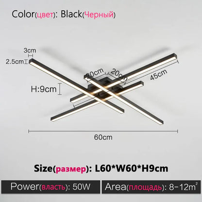DecorBites™ Black Chandelier LED Ceiling Lamp: Nordic Minimalist Square Bedroom Living Room Lighting