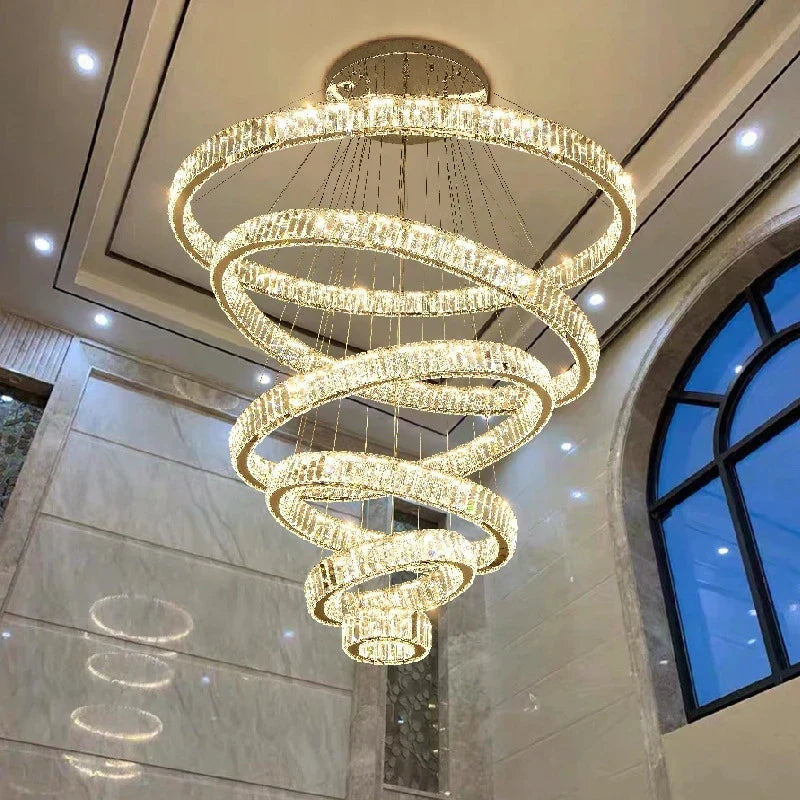 ™ Gold Crystal Round Ring Chandeliers with LED Pendant Light for Ceiling Lighting