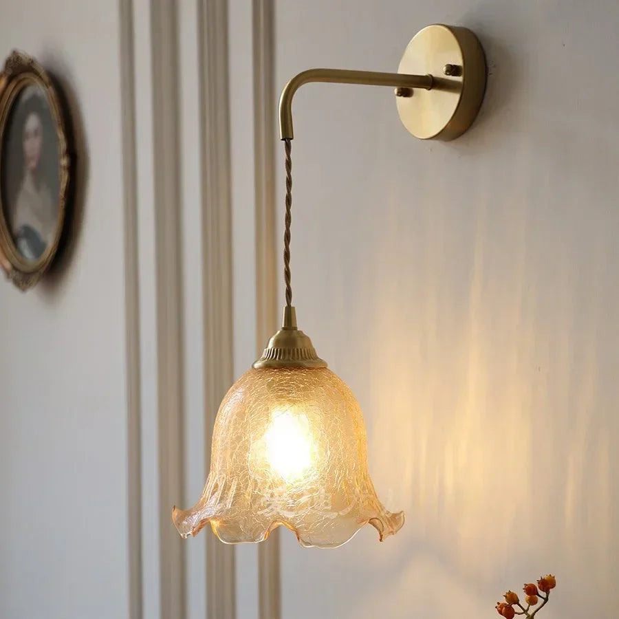 DecorBites™ Amber Glass LED Wall Lights Modern Plug In Adjustable Sconce for Home Décor