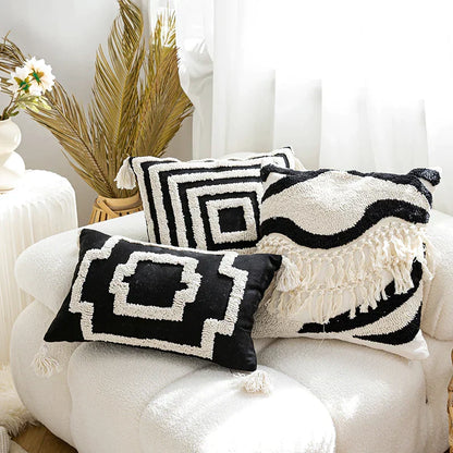 DecorBites™ Boho Tufted Pillow Cover with Tassels - 45x45cm Square for Home Décor