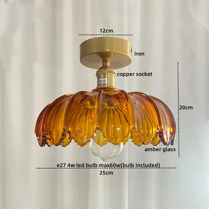 ™ Green Glass Copper Ceiling Light Fixture Balcony Kitchen Modern LED Lamp