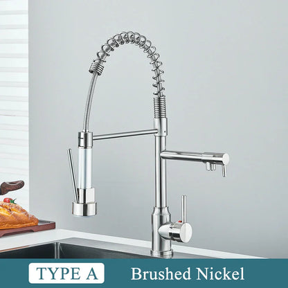 DecorBites™ Brass Kitchen Sink Faucet Pull Down Mixer Tap with Dual Spout Rotation