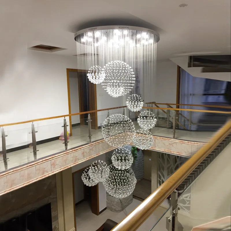 DecorBites™ Crystal Ball LED Chandelier: Modern Industrial Pendant Light for Living Room