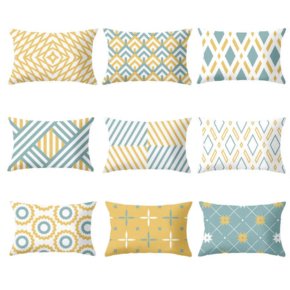 DecorBites™ Geometric Striped Curved Rectangle Pillowcase - Yellow Blue Sofa Throw Pillows