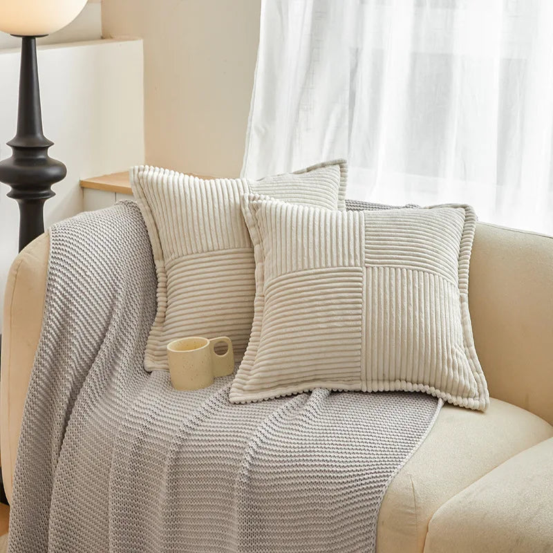 DecorBites™ Boho Striped Pillow Covers for Sofa Bed Decor, 45x45 White Polyester Pillowcases